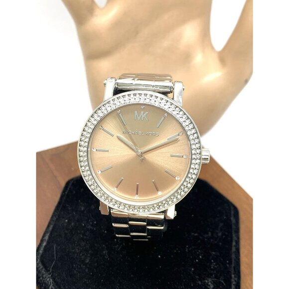 Michael Kors Women's Watch MKO-1050 Quartz Rose Dial Silver Stainless Steel 38mm - Picture 12 of 13